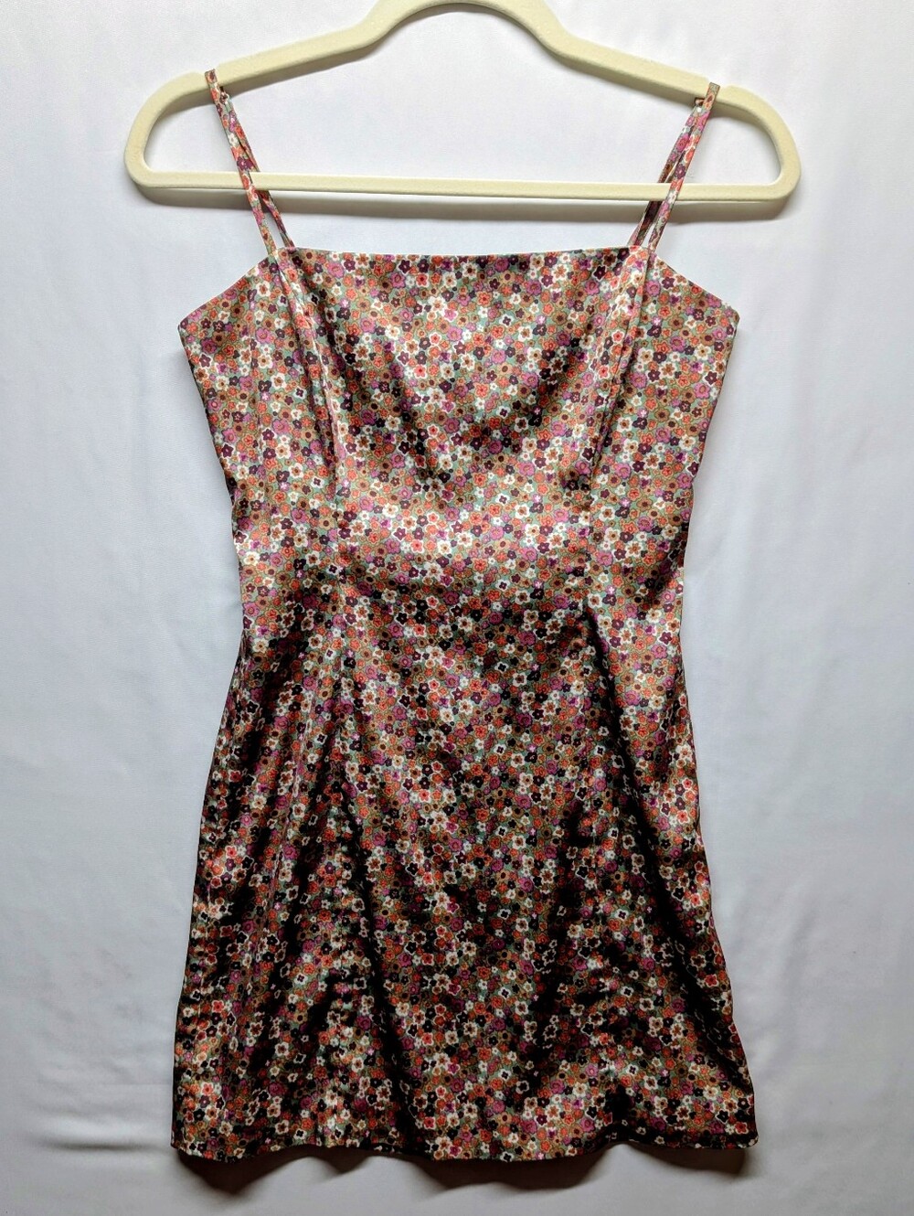413-Sunday Best Pink Multi Floral Satin Mini Dress